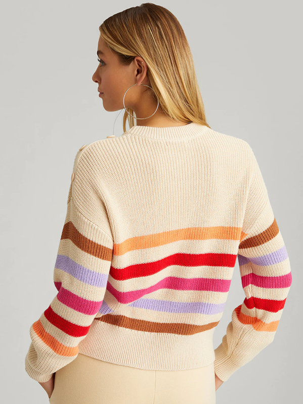 525 Ida: Stripe Button Shoulder Pullover