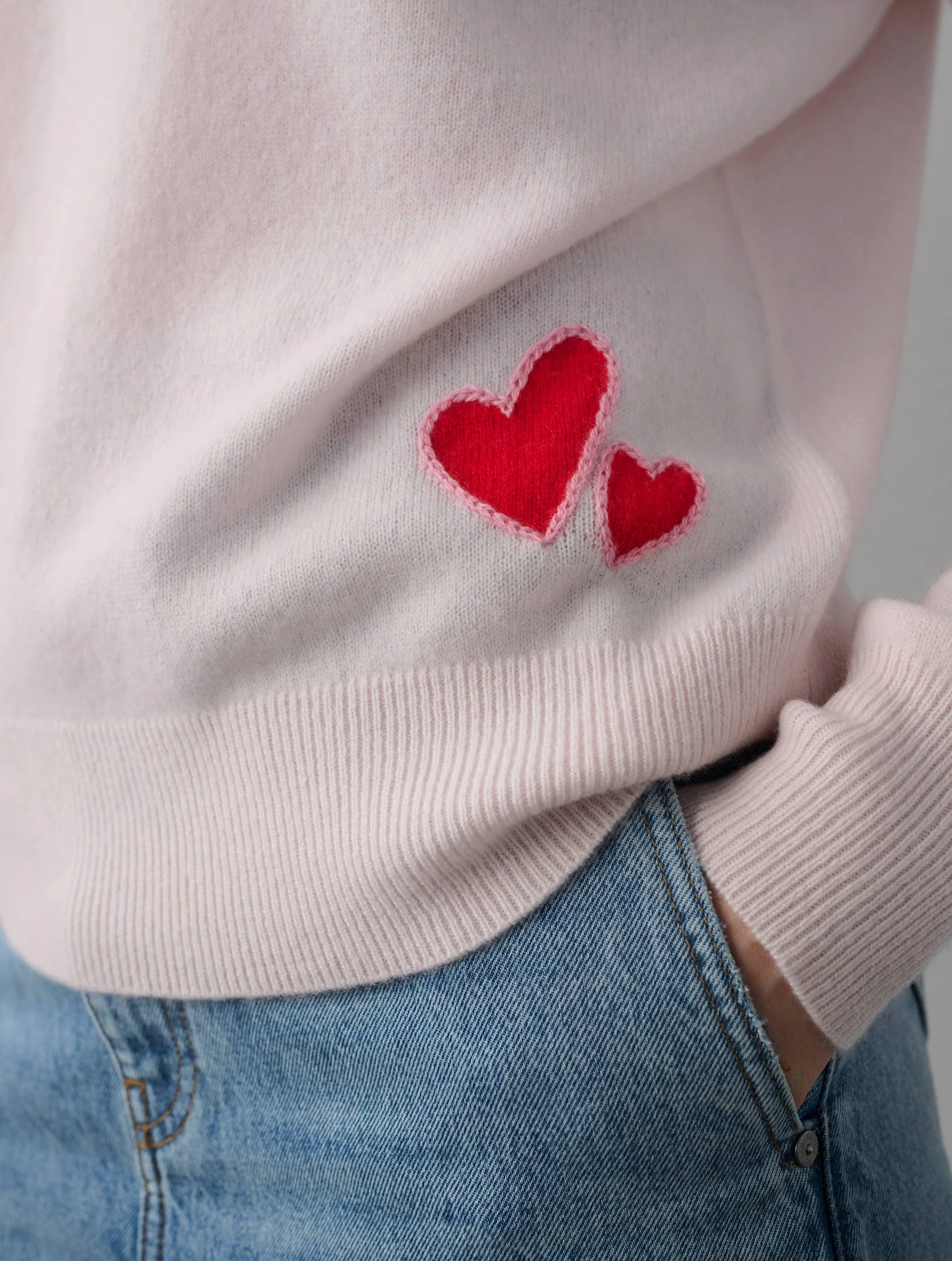 White + Warren Embroidered Heart Sweatshirt